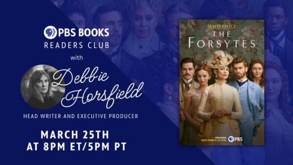 PBS Books Readers Club graphic with The Forsytes book cover