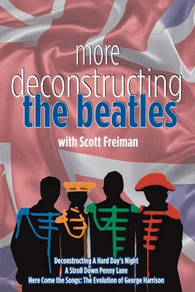 A poster with the Union Flag and the text "More deconstructing the Beatles"