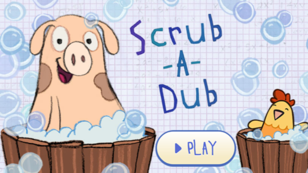 A pig and chicken taking a bath