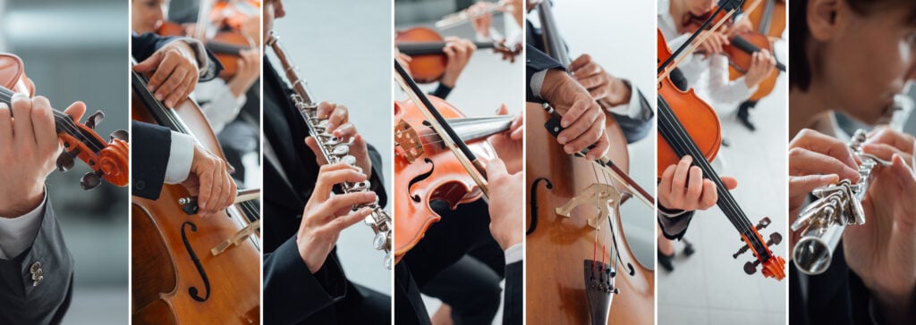 Collage of classical music instruments