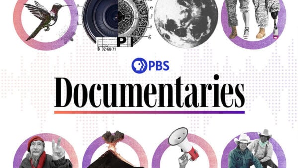 A collage of people, animals and objects with text reading PBS Documentaries