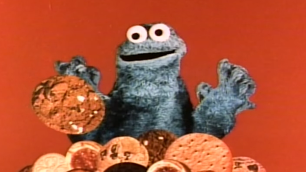 The Cookie Monster singing about cookies