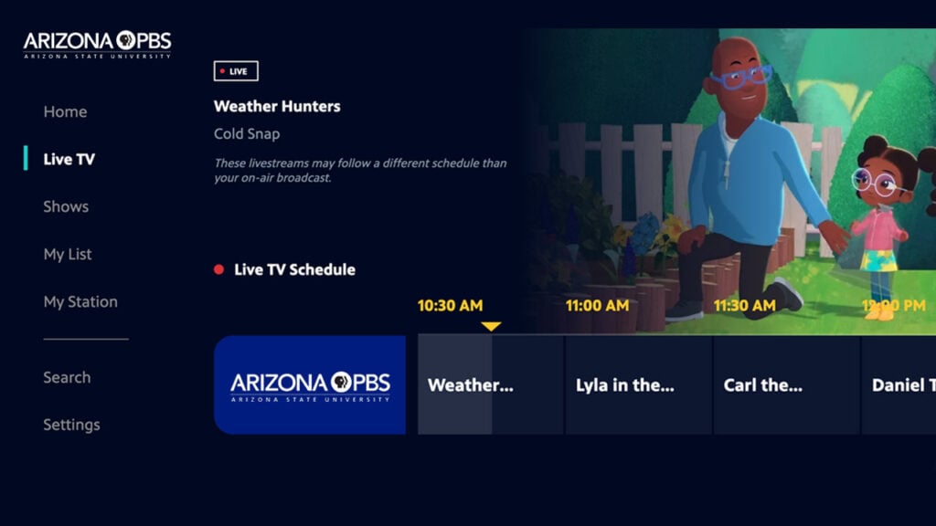A view of the schedule for Arizona PBS on an LG Smart TV