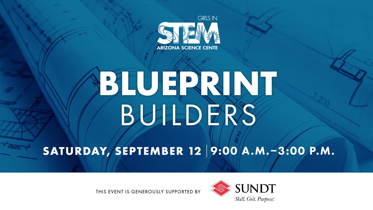 Graphic for Girls in STEM with text reading: Blueprint Builders